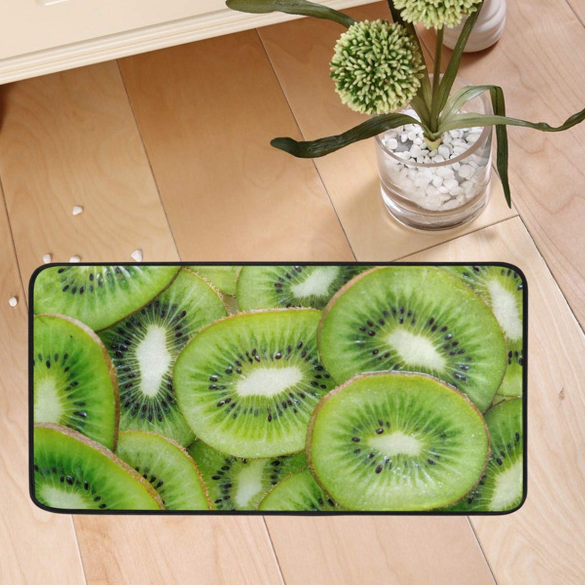 DOMIKING Kitchen Mat Floor Rug - Green Kiwi Fruit Non Slip Kitchen Mats Cushioned Washable Anti-Fatigue Office Chair Mat 20x20in for Home Decoration Bathroom Farmhouse