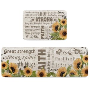 anti-fatigue kitchen mats standing rugs set of 2 positive energy faith hug text on wood grain non-slip area runner floor doormat retro sunflower art washable cushioned carpet for bedroom bathroom