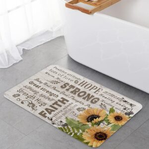 Anti-Fatigue Kitchen Mats Standing Rugs Set of 2 Positive Energy Faith Hug Text on Wood Grain Non-Slip Area Runner Floor Doormat Retro Sunflower Art Washable Cushioned Carpet for Bedroom Bathroom