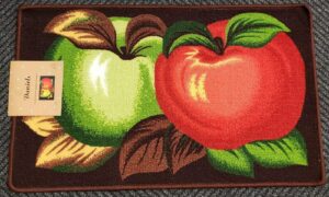 the raise kitchen rug, kitchen mat, printed kitchen rug (nonskid back) (18" x 30") 2 apples, green & red