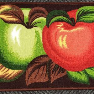 THE RAISE Kitchen Rug, Kitchen Mat, Printed Kitchen Rug (nonskid Back) (18" x 30") 2 Apples, Green & RED