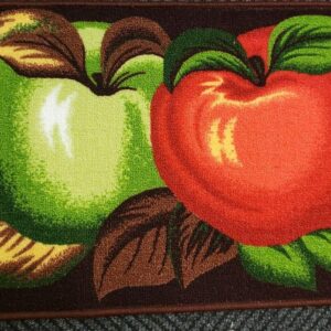 THE RAISE Kitchen Rug, Kitchen Mat, Printed Kitchen Rug (nonskid Back) (18" x 30") 2 Apples, Green & RED