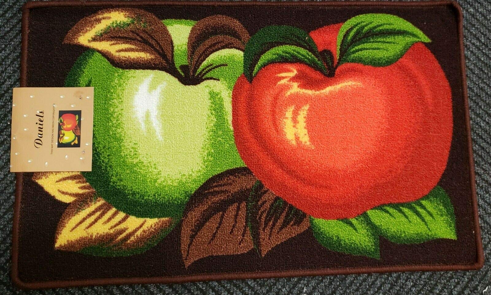 THE RAISE Kitchen Rug, Kitchen Mat, Printed Kitchen Rug (nonskid Back) (18" x 30") 2 Apples, Green & RED