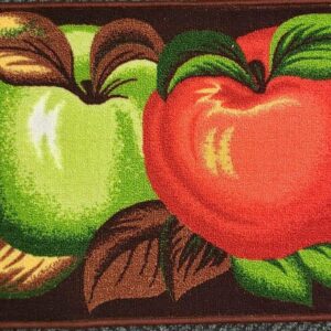 THE RAISE Kitchen Rug, Kitchen Mat, Printed Kitchen Rug (nonskid Back) (18" x 30") 2 Apples, Green & RED