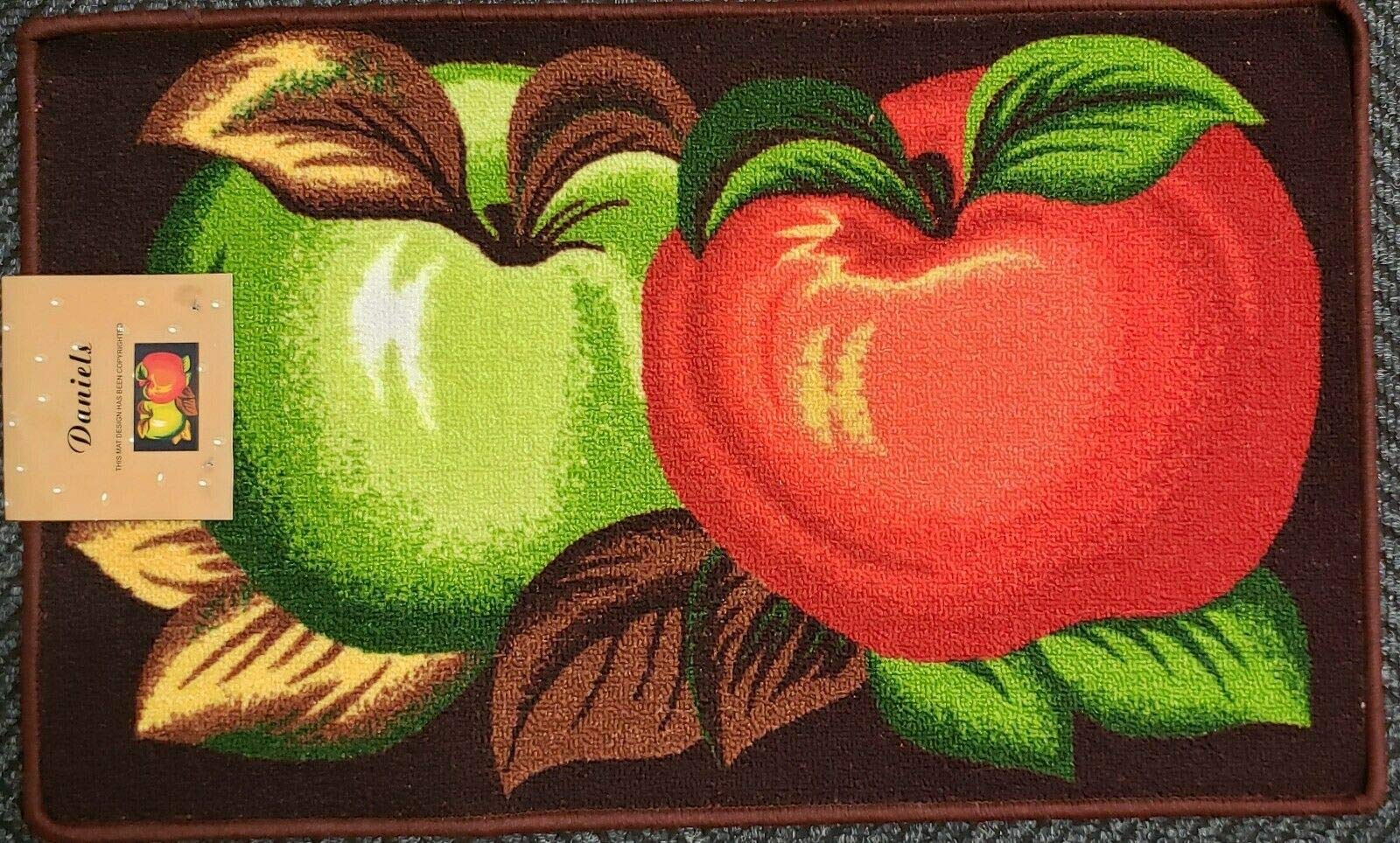 THE RAISE Kitchen Rug, Kitchen Mat, Printed Kitchen Rug (nonskid Back) (18" x 30") 2 Apples, Green & RED