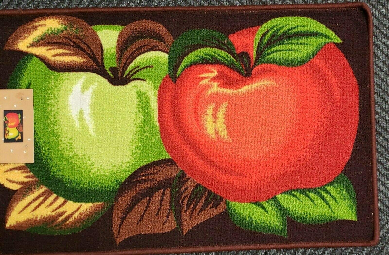 THE RAISE Kitchen Rug, Kitchen Mat, Printed Kitchen Rug (nonskid Back) (18" x 30") 2 Apples, Green & RED