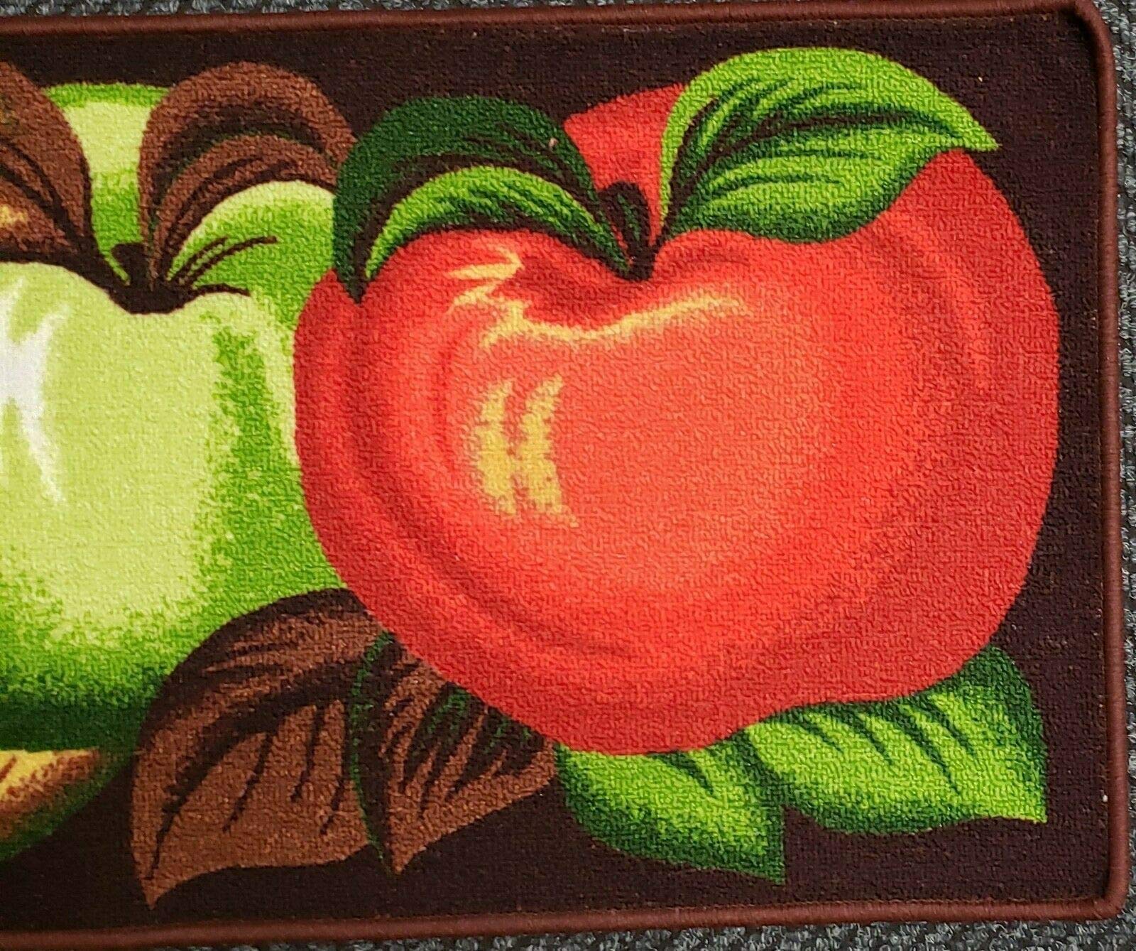 THE RAISE Kitchen Rug, Kitchen Mat, Printed Kitchen Rug (nonskid Back) (18" x 30") 2 Apples, Green & RED