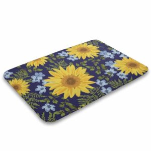 bath mat sunflowers floral blue yellow flowers home decor durable welcome front door mats entryway rugs non-slip floor mat entrance rugs bath rug kitchen rugs 18 x 30 in