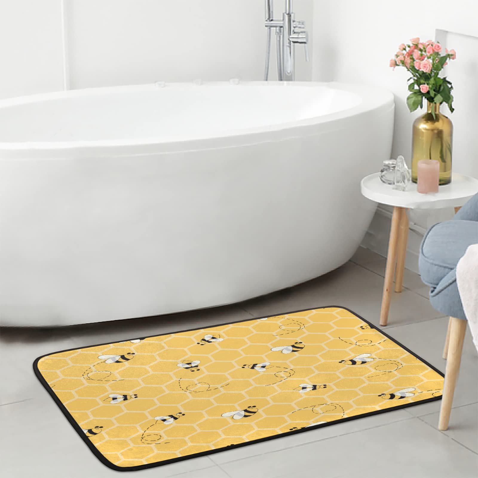 TropicalLife Honey Bees Kitchen Rug, Kitchen Mat 39" x 20" Non-Slip Cushioned Anti-Fatigue Floor Mat Washable Waterproof Bathroom Mat Doormat for Kitchen Floor Sink Laundry