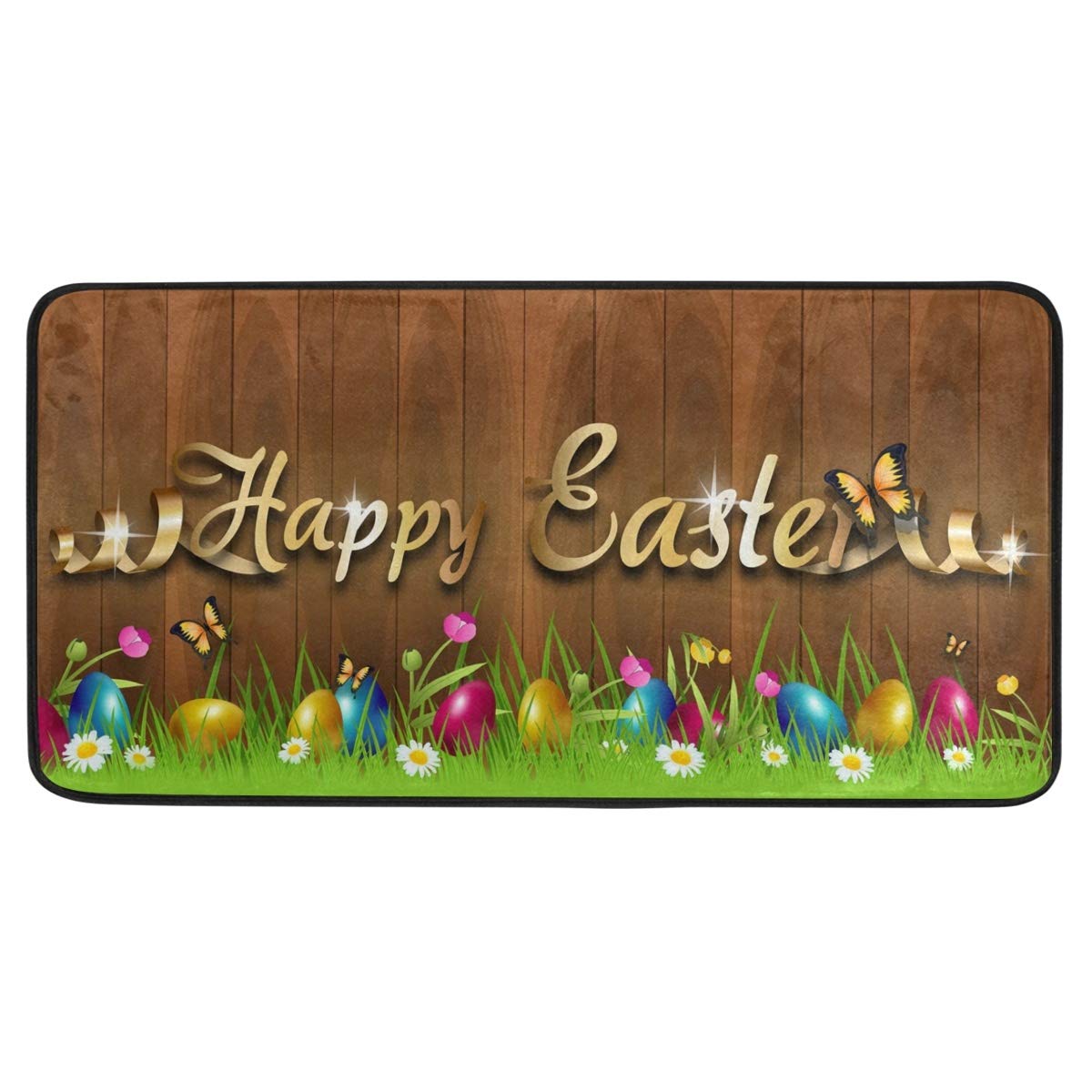 Happy Easter Kitchen Rug, Easter Colorful Eggs Door Mat Bath Rug Home Decor Floor Mat Non-Slip Carpet for Kitchen Living Bedroom 39 x 20 Inch