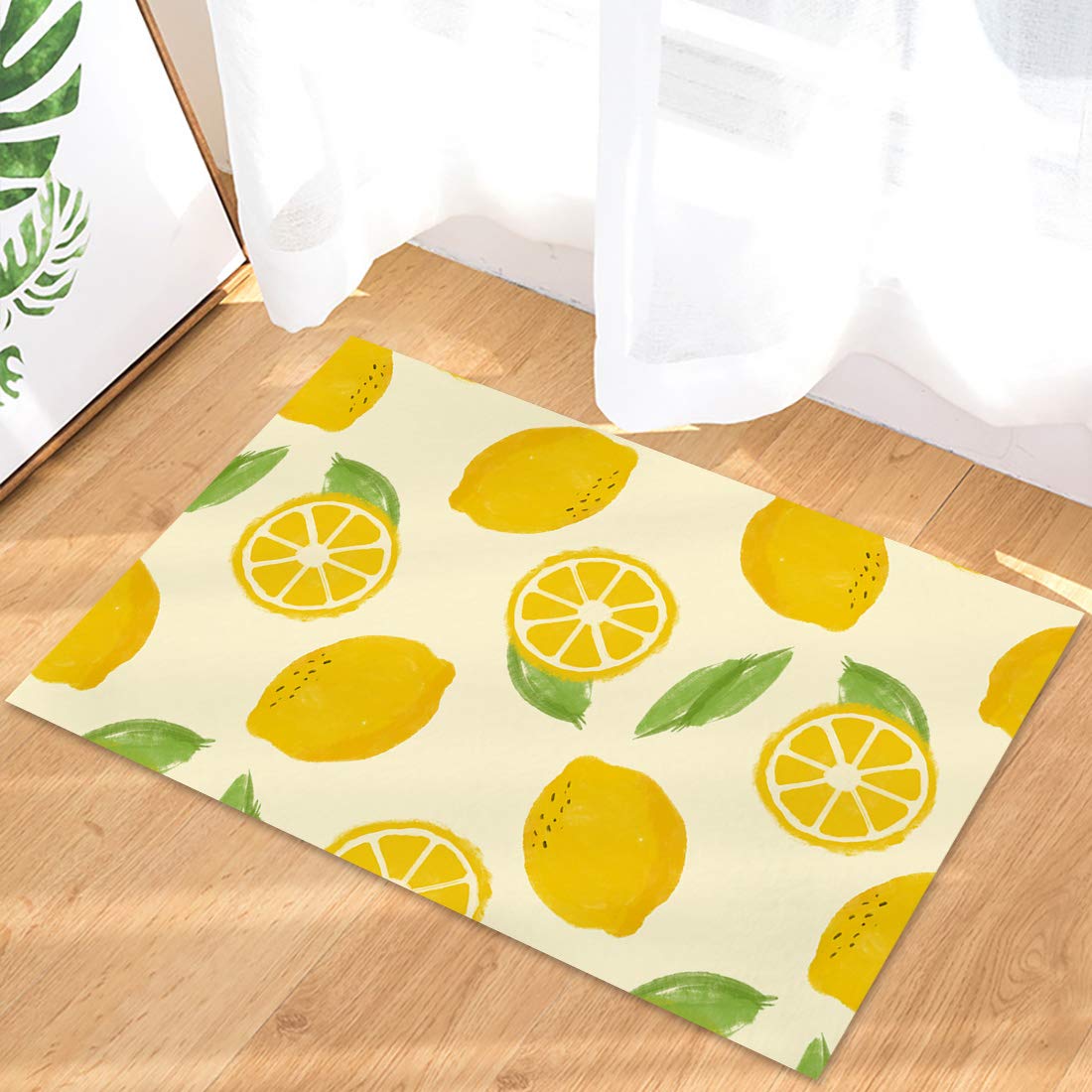 Door Mat for Bedroom Decor, Yellow Lemon Fruit Plant Floor Mats, Holiday Rugs for Living Room, Absorbent Non-Slip Bathroom Rugs Home Decor Kitchen Mat Area Rug 18x30 Inch