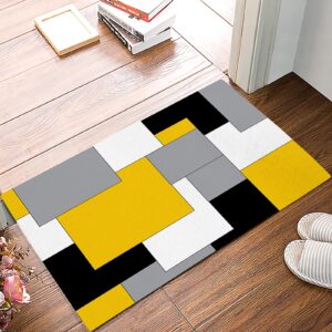 door mat for bedroom decor, yellow grey black abstract color block floor mats, holiday rugs for living room, absorbent non-slip bathroom rugs home decor kitchen mat area rug 18x30 inch