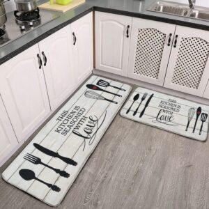 kitchen mats set of 2 home decor rug this kitchen is seasoned with love floor anti-fatigue rugs waterproof non-skid for farmhouse kitchen dining room decor modern 17" x 47"+17"x 24"