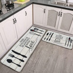 Kitchen Mats Set of 2 Home Decor Rug This Kitchen is Seasoned with Love Floor Anti-Fatigue Rugs Waterproof Non-Skid for Farmhouse Kitchen Dining Room Decor Modern 17" x 47"+17"x 24"