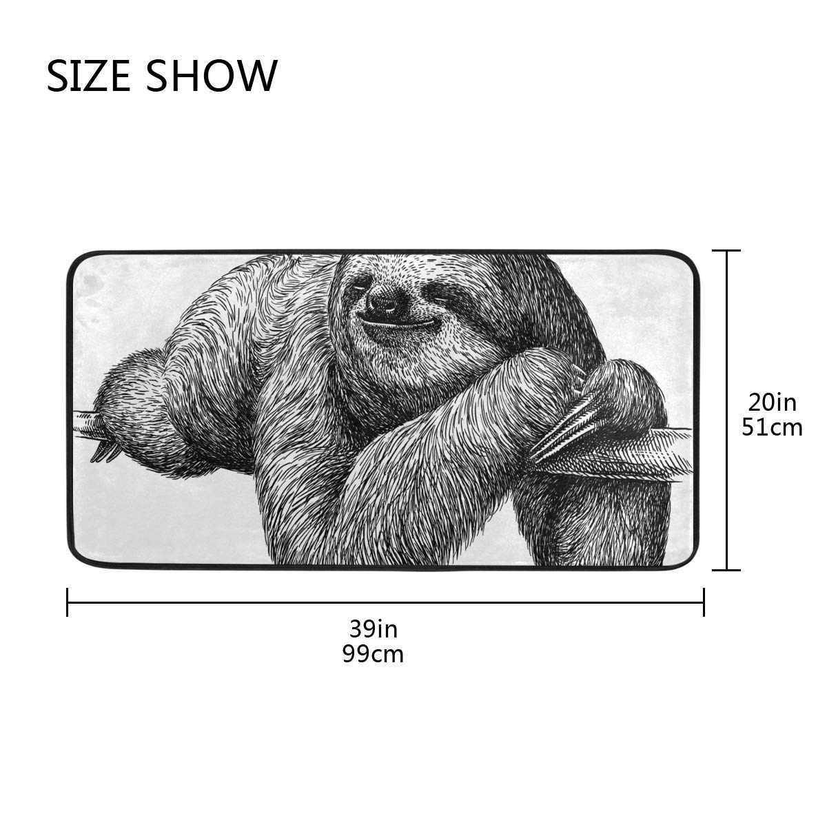 Sloth Kitchen Floor Mat Door Mats Inside Outside Front Doormat Non Slip Kitchen Rug for Home, 39" x 20"