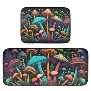 zenwawa kitchen mats 2 pieces set for floor magical mushrooms print, non skid anti fatigue kitchen rugs cushioned absorbent comfort floor mats for kitchen sink