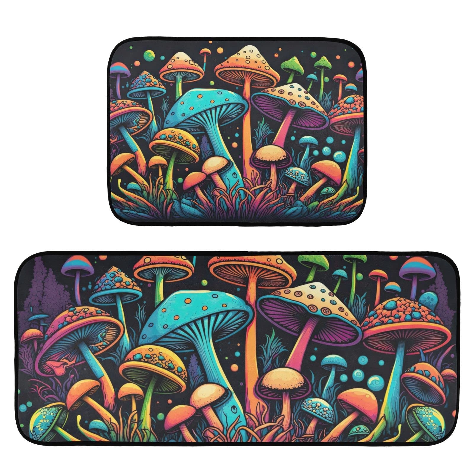 ZENWAWA Kitchen Mats 2 Pieces Set for Floor Magical Mushrooms Print, Non Skid Anti Fatigue Kitchen Rugs Cushioned Absorbent Comfort Floor Mats for Kitchen Sink