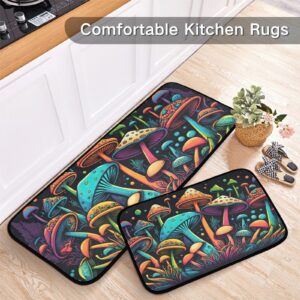 ZENWAWA Kitchen Mats 2 Pieces Set for Floor Magical Mushrooms Print, Non Skid Anti Fatigue Kitchen Rugs Cushioned Absorbent Comfort Floor Mats for Kitchen Sink