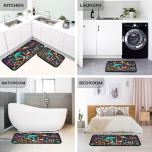 ZENWAWA Kitchen Mats 2 Pieces Set for Floor Magical Mushrooms Print, Non Skid Anti Fatigue Kitchen Rugs Cushioned Absorbent Comfort Floor Mats for Kitchen Sink