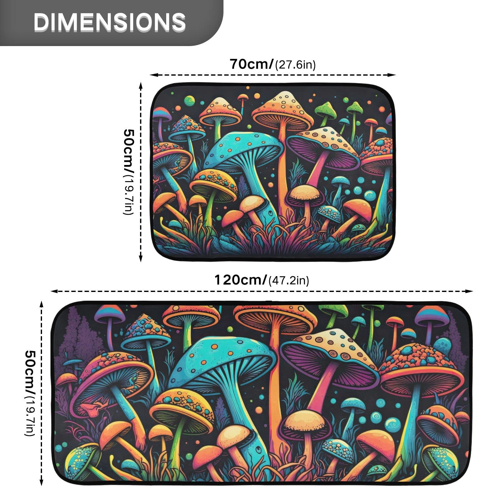 ZENWAWA Kitchen Mats 2 Pieces Set for Floor Magical Mushrooms Print, Non Skid Anti Fatigue Kitchen Rugs Cushioned Absorbent Comfort Floor Mats for Kitchen Sink