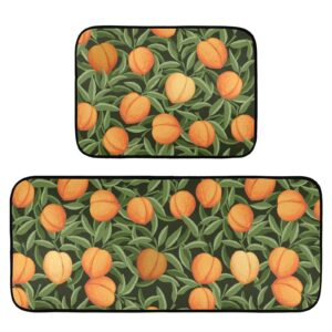 alaza peaches green leaves kitchen rug set, 2 piece set, non-slip floor mat for living room bedroom dorm home decor, 19.7 x 27.6 inch + 19.7 x 47.2 inch