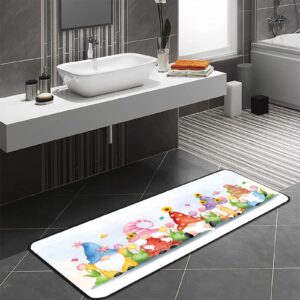 Cute Gnome with Flower Kitchen Rug Non-Slip Kitchen Mats Spring Bath Runner Doormats Area Mat Rugs Carpet for Home Decor 39" X 20"