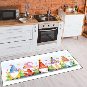 Cute Gnome with Flower Kitchen Rug Non-Slip Kitchen Mats Spring Bath Runner Doormats Area Mat Rugs Carpet for Home Decor 39" X 20"