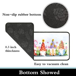 Cute Gnome with Flower Kitchen Rug Non-Slip Kitchen Mats Spring Bath Runner Doormats Area Mat Rugs Carpet for Home Decor 39" X 20"