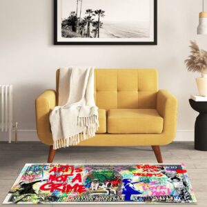 GUBIYU Modern Abstract Area Rugs Runner for Living Room Kitchen Bedroom Abstract Art Graffiti Rugs Inspirational Words in Bathroom Rug Stain Resistant Carpet Mat Pad Rectangular Home Decor 23.6"x59"