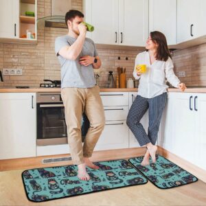 Kigai Cats and Colorful Flowers Kitchen Rugs and Mats Set of 2, Anti Fatigue Comfort Mat for Kitchen Floor, Non Skid and Washable Kitchen Rug, 27"x20"+47"x20"