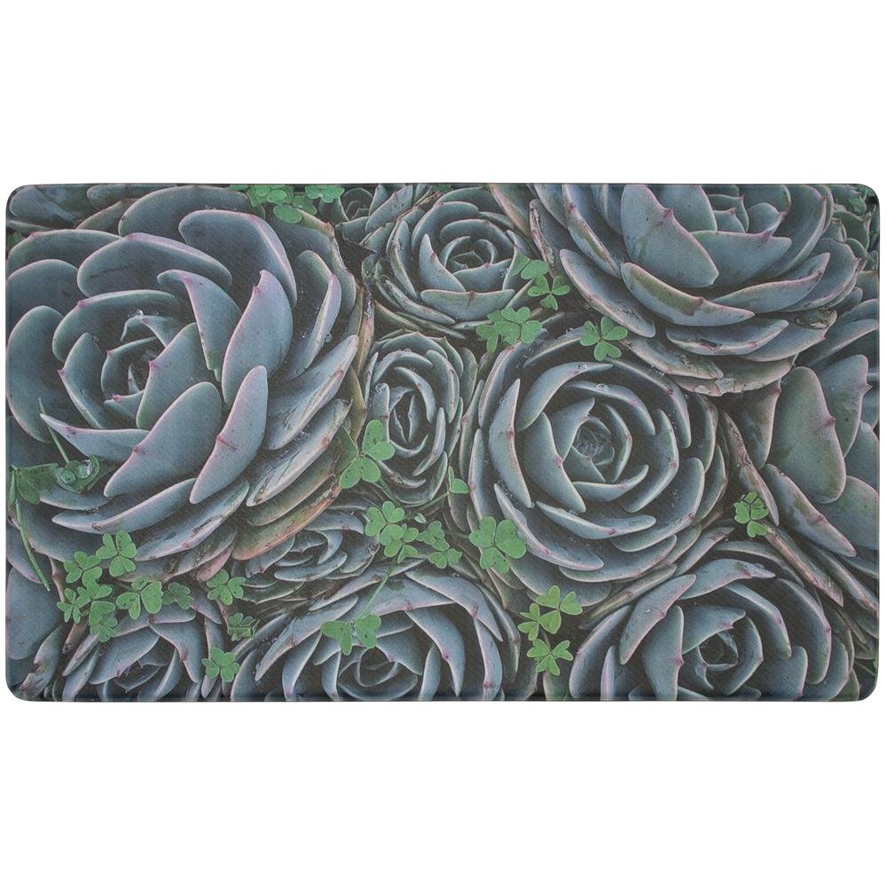 Chef Gear Floral Novelty Wellness Anti-Fatigue Kitchen Mat, Cooking & Standing Relief, Memory Foam & Skid-Resistant, 18" x 30", Clover Succulents