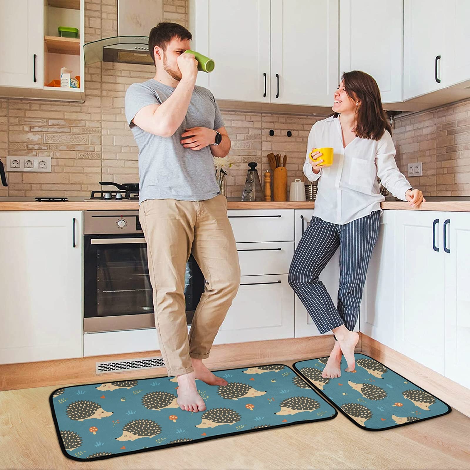 Hedgehogs Kitchen Mat Set of 2 Kitchen Rug Set Washable Non Slip Cushioned Memory Foam Kitchen Runner Rugs and Mats Comfort Standing Mat for Office Desk Sink Laundry Home Decor