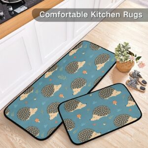 Hedgehogs Kitchen Mat Set of 2 Kitchen Rug Set Washable Non Slip Cushioned Memory Foam Kitchen Runner Rugs and Mats Comfort Standing Mat for Office Desk Sink Laundry Home Decor