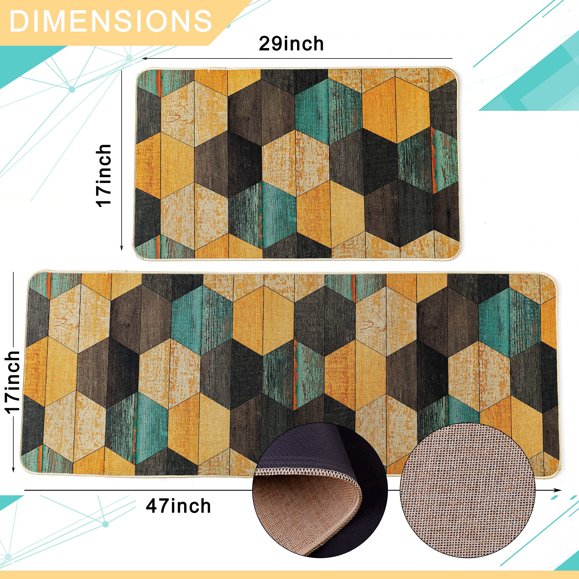 Kitchen Mat Set - Non Skid Kitchen Rugs and Mats Anti Fatigue Kitchen Floor Mats Rubber Back Absorbent Washable Kitchen Rug Set 2 Piece 17''x29''+17''x47'' LISIBOOO