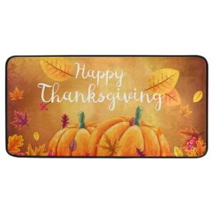 kitchen rug happy thanksgiving background with stylized autumn leaves and pumpkin door mat bath rug home decor floor mat non-slip carpet for kitchen living bedroom 39 x 20 inch