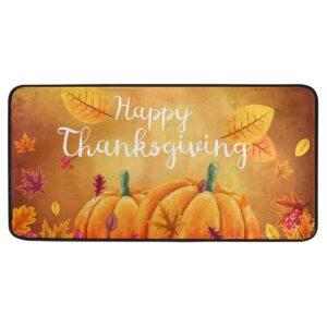 Kitchen Rug Happy Thanksgiving Background with Stylized Autumn Leaves and Pumpkin Door Mat Bath Rug Home Decor Floor Mat Non-Slip Carpet for Kitchen Living Bedroom 39 x 20 Inch