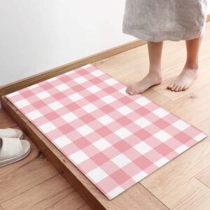 Floor Rug Indoor Door Mat, Valentine's Day Pink and White Buffalo Check Gingham Romantic Non-Slip Absorbent Low-Profile Entrance Doormat for Kitchen/Bathroom/Laundry Room, 18"x30"