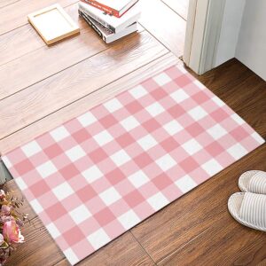 Floor Rug Indoor Door Mat, Valentine's Day Pink and White Buffalo Check Gingham Romantic Non-Slip Absorbent Low-Profile Entrance Doormat for Kitchen/Bathroom/Laundry Room, 18"x30"