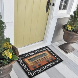 Ambesonne Vintage Doormat, Retro Antique Radio Music Player Enjoyment Holiday Theme Art Print, Rectangle Entryway Welcome Mat for Front Door & Backyard, 17.3" x 29.3", Brown Ecru