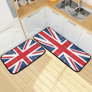 alaza retro british flag london union jack 2 piece kitchen rug floor mat set runner rugs non-slip for kitchen laundry office 20" x 28" + 20" x 48"