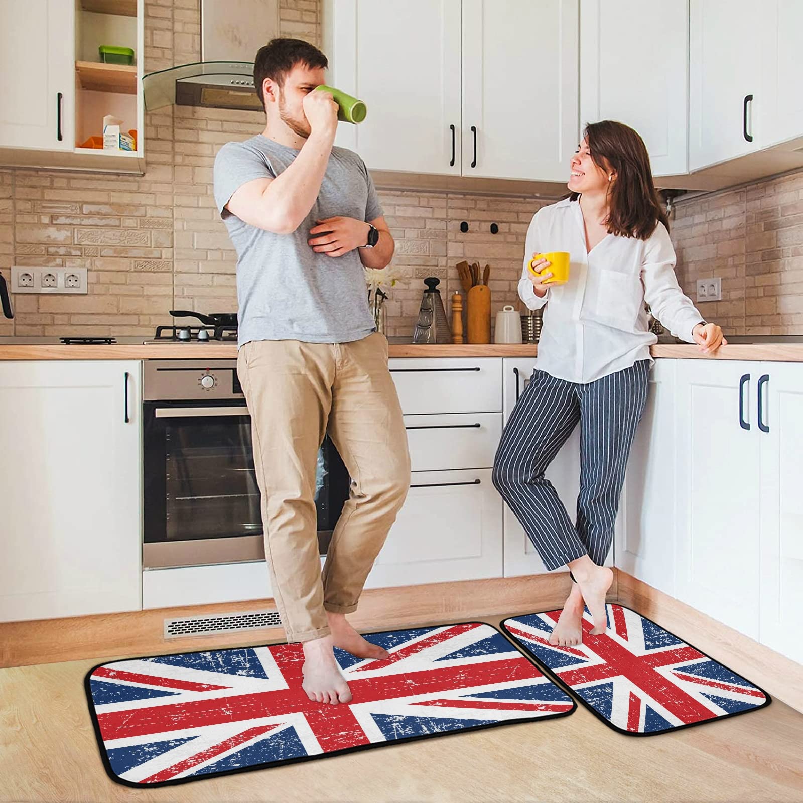 ALAZA Retro British Flag London Union Jack 2 Piece Kitchen Rug Floor Mat Set Runner Rugs Non-Slip for Kitchen Laundry Office 20" x 28" + 20" x 48"