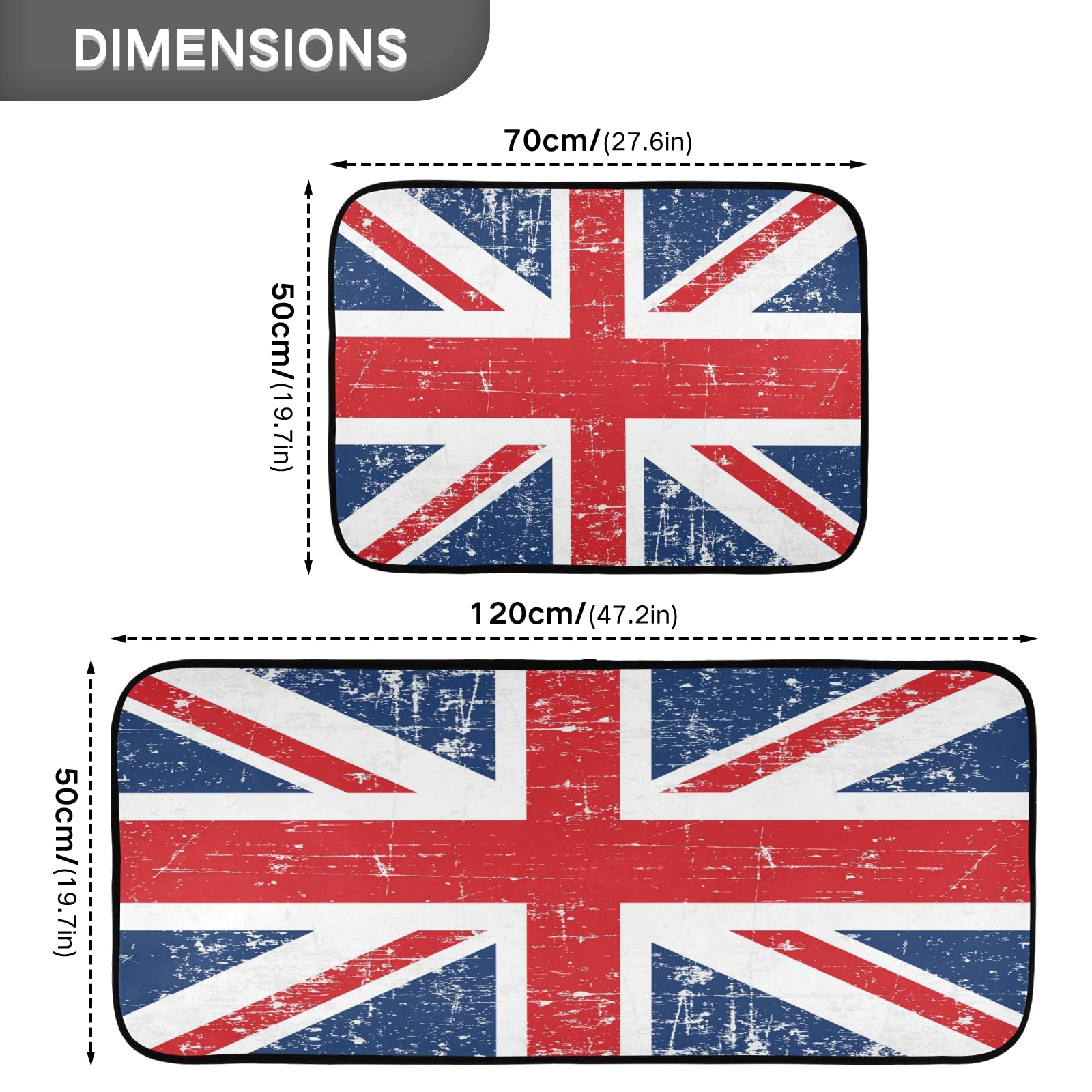 ALAZA Retro British Flag London Union Jack 2 Piece Kitchen Rug Floor Mat Set Runner Rugs Non-Slip for Kitchen Laundry Office 20" x 28" + 20" x 48"