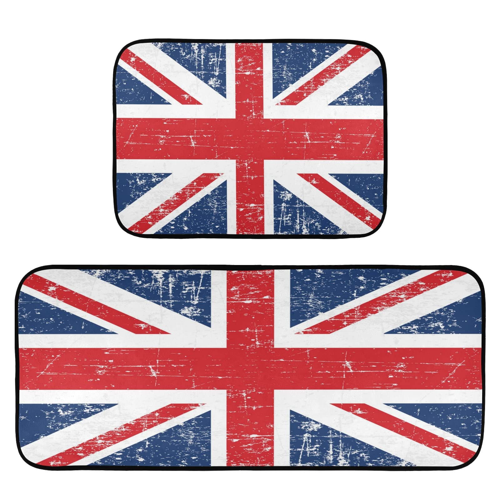 ALAZA Retro British Flag London Union Jack 2 Piece Kitchen Rug Floor Mat Set Runner Rugs Non-Slip for Kitchen Laundry Office 20" x 28" + 20" x 48"