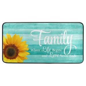 teal turquoise green wooden sunflowers kitchen rugs non slip family kitchen mats bath rug livingroom doormats for home decor, washable, 39 x 20 inch