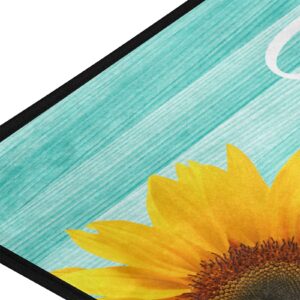 Teal Turquoise Green Wooden Sunflowers Kitchen Rugs Non Slip Family Kitchen Mats Bath Rug livingroom Doormats for Home Decor, Washable, 39 x 20 Inch