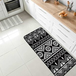 kitchen rug mat black ethnic boho style non-slip absorbent runner rug for kitchen floor, entryway, hallway and dining room, machine washable carpet