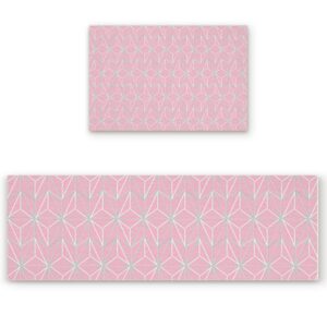 loopop pink kitchen mats for floor cushioned anti fatigue 2 piece set kitchen runner rugs non skid washable geometric abstract nordic