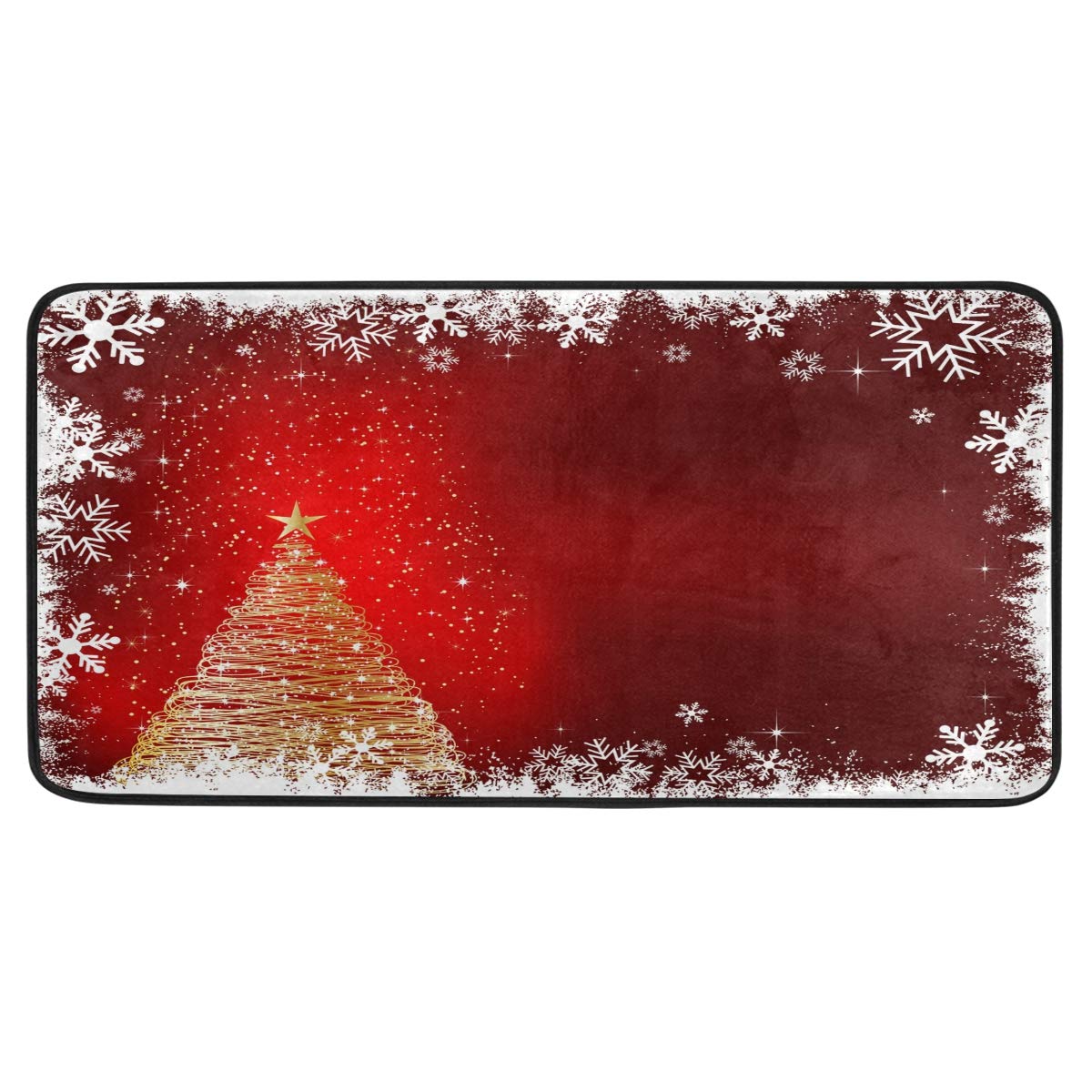 Sparkle Christmas Tree Kitchen Rugs Non-Slip Red Snowflakes Snowfall Kitchen Mats Bath Runner Rug Doormats Area Mat Rugs Carpet for Xmas Home Decor 39" X 20"