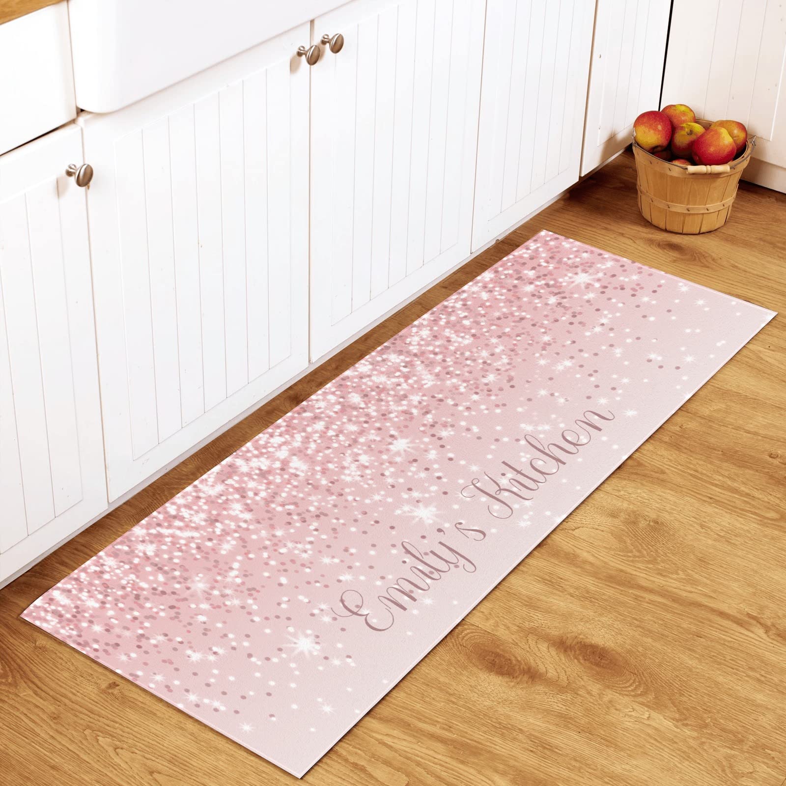 BEYODD Rose Gold Personalized Kitchen Mat and Rug, Custom Floor Anti-Slip Rugs for Kitchen, Home, Office, Sink, Laundry, 48x17 inches