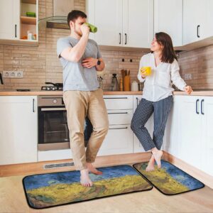 ALAZA Oil Painting Van Gogh 2 Piece Kitchen Rug Floor Mat Set Runner Rugs Non-Slip for Kitchen Laundry Office 20" x 28" + 20" x 48"